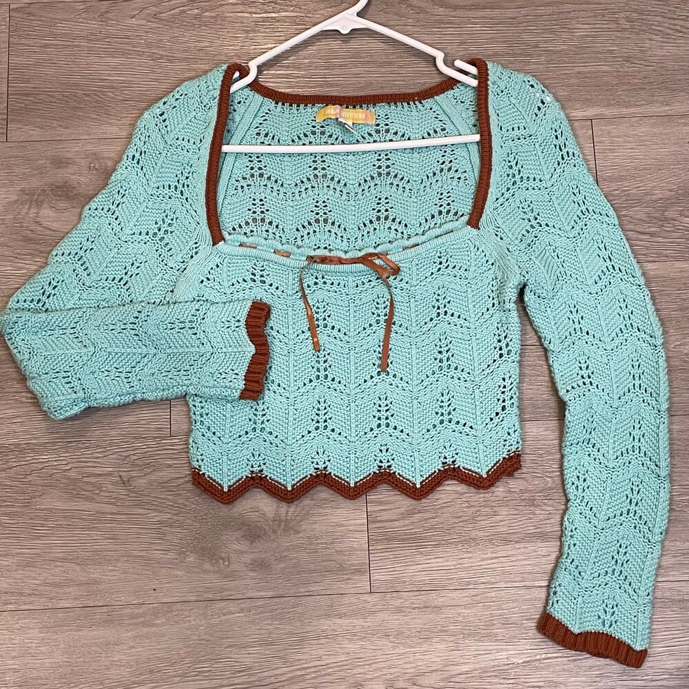 Y2K Womens Crochet Top M Knitted Festival Cropped Slim Fit